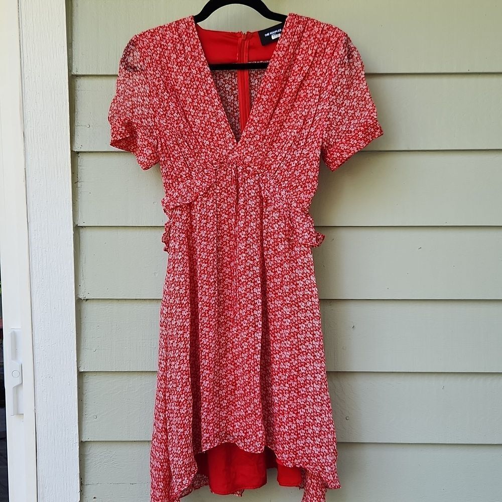 The Kooples Red Floral Puff Sleeve Mini Dress